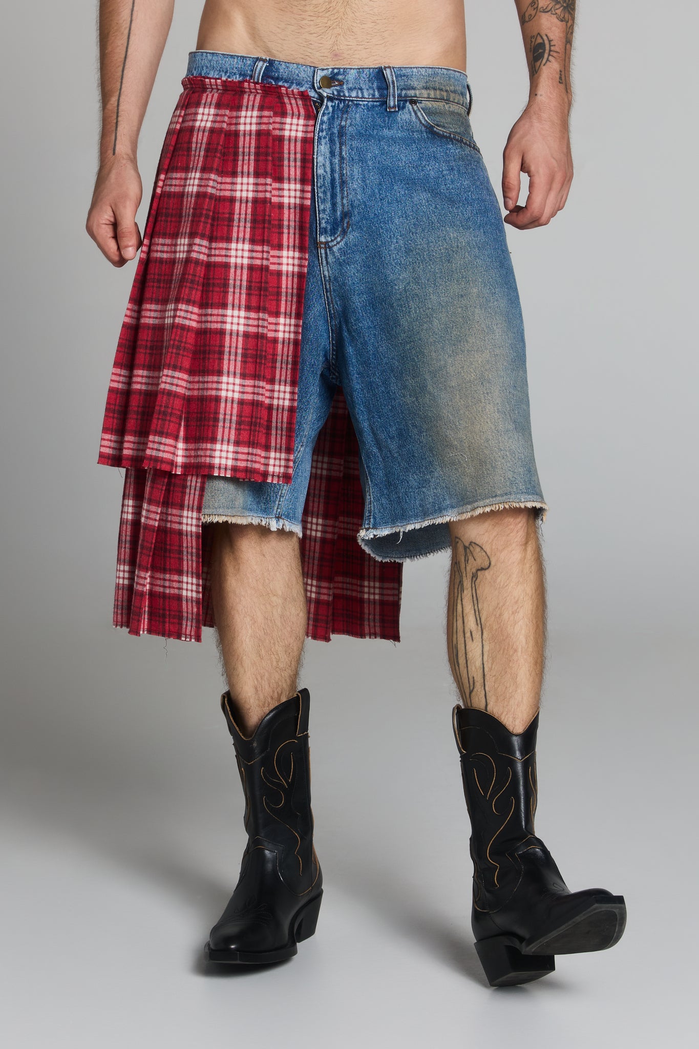 WONDERKID KILT JORT UNISEX OVERSIZE JORT DOUBLE LAYER KILT 100% COTTON 14OZ DENIM LUXURY