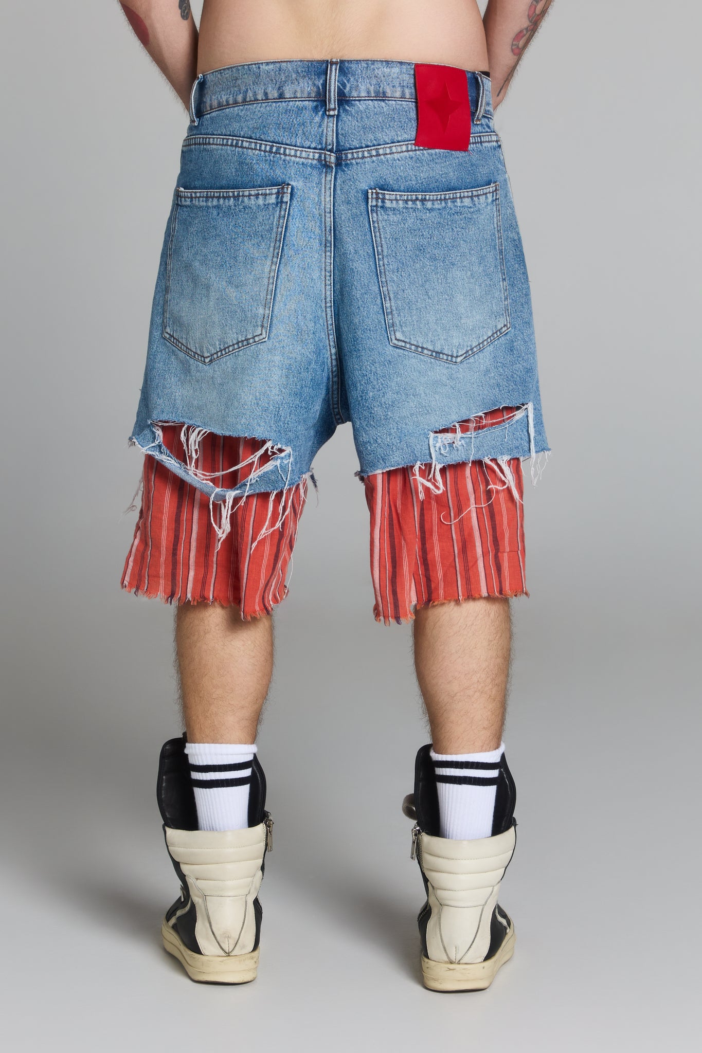 WONDERKID LAYERED JORTS 100% COTTON DENIM 14OZ 50%COTTON 50% LINEN LINING DISTRESS DETAILING UNISEX OVERSIZE FIT