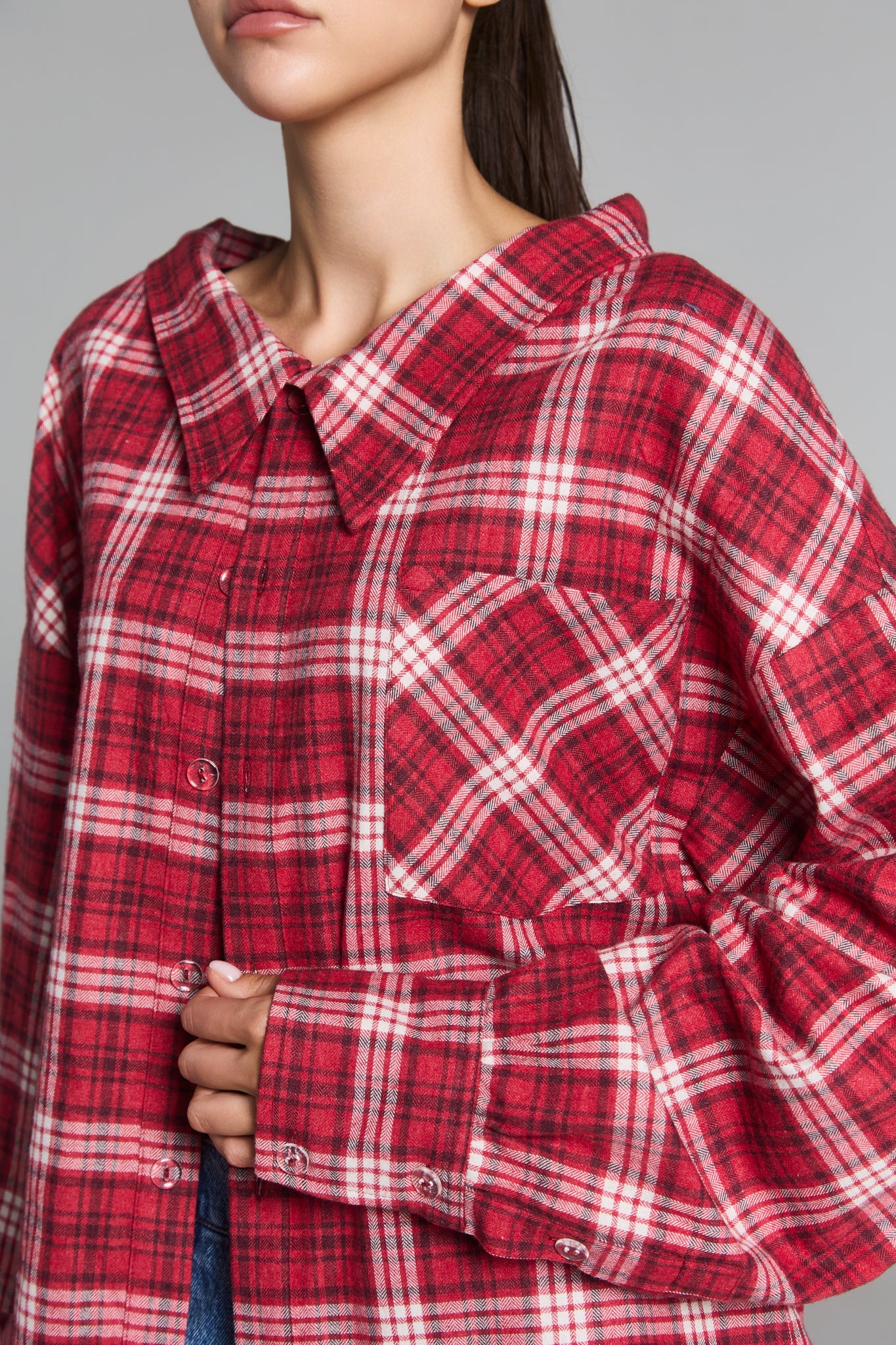 100% LUXURY PLAID COTTON RHINESTONE BACK PRINT OVERSIZED FIT UNISEX STYLE